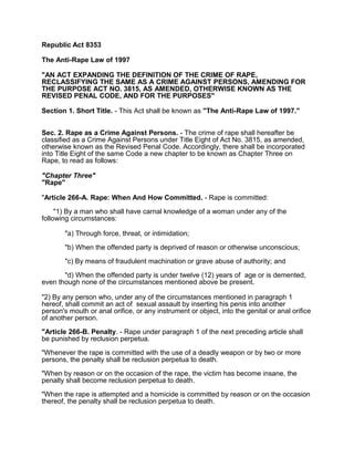 Republic Act 8353: An Act Expanding the De˜nition of the Crime .